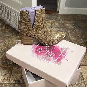 Not Rated Snakeskin Textured Tan Ankle Booties
